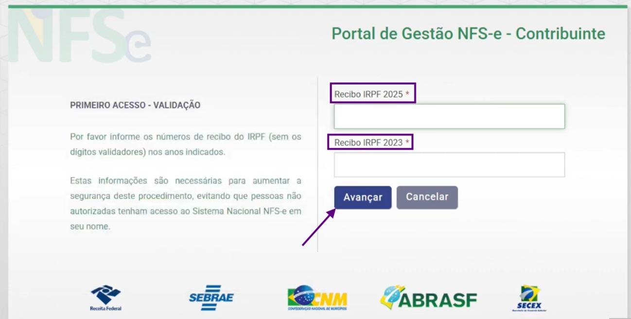Tela de validação pedindo os recibos do IRPF
