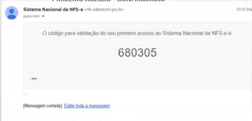 Exemplo do e-mail com o código de validação